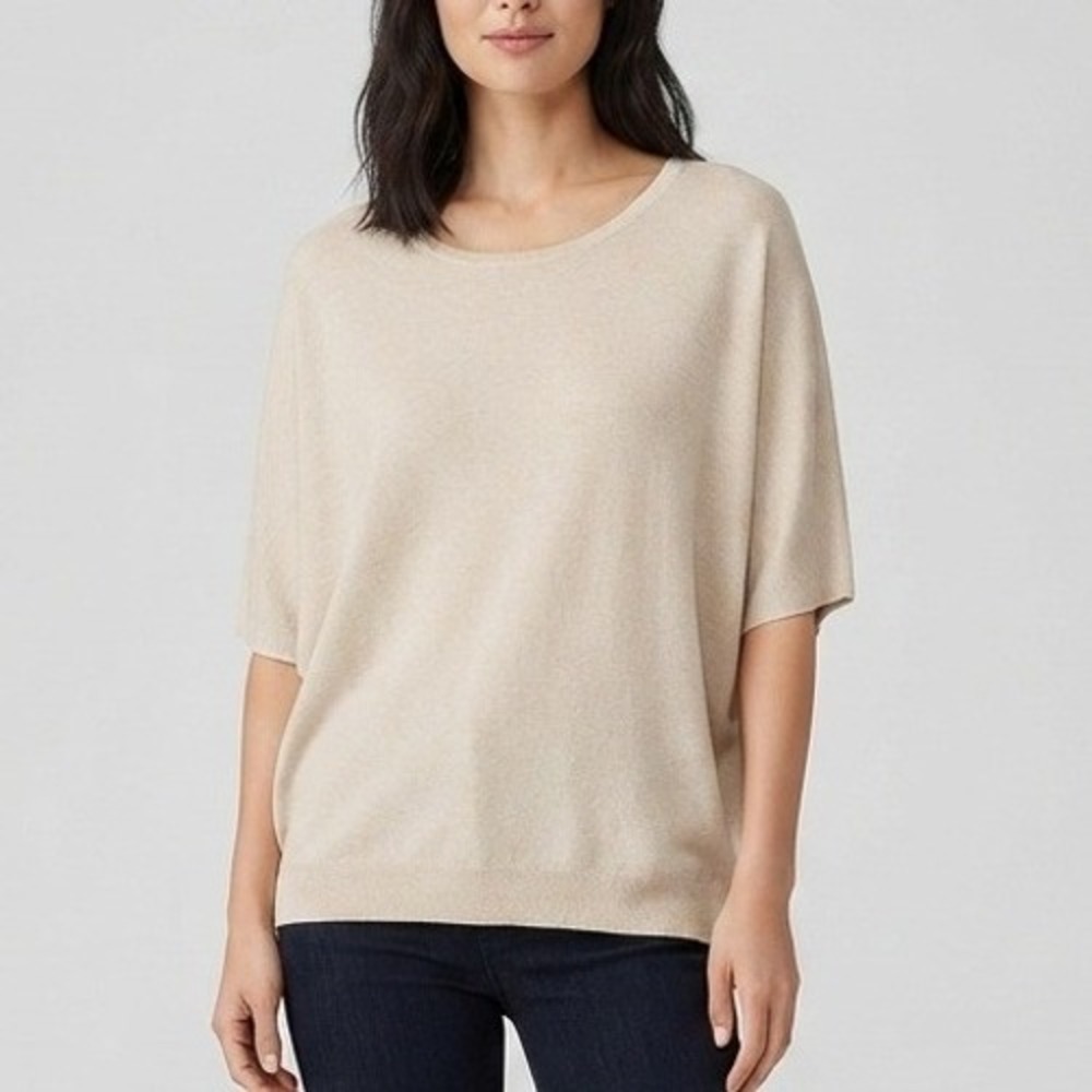 Quince Organic Cotton Cashmere Blend Dolman Sleeve Sweater Beige XL